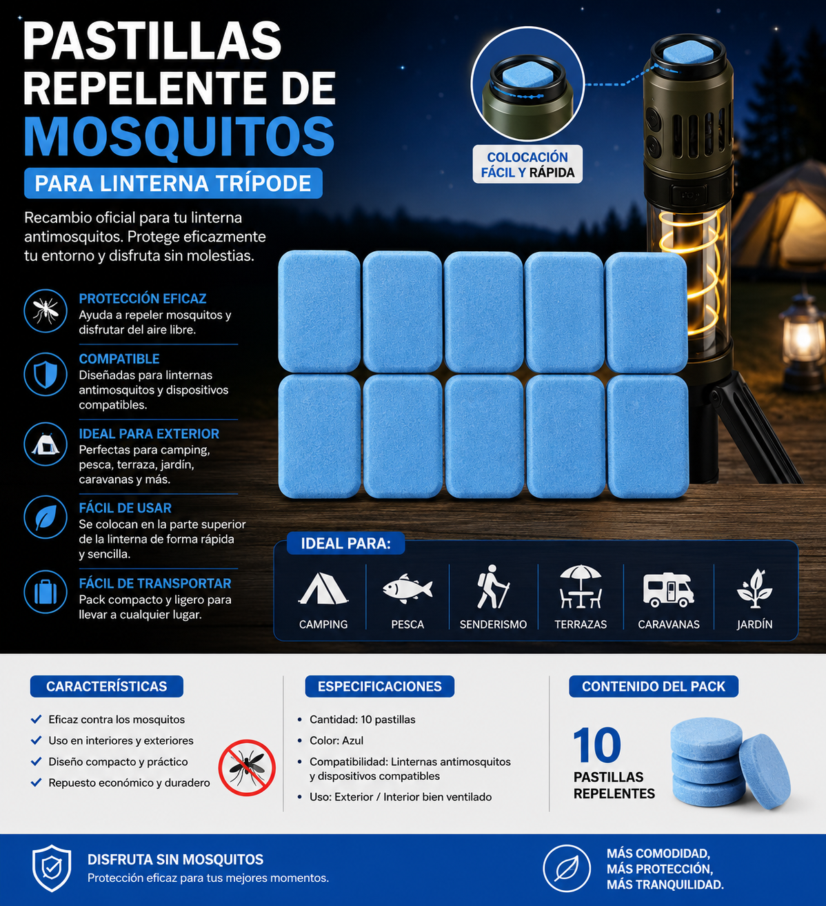 Mosquito Repellent Tablets for Tripod Lantern (10-pack)