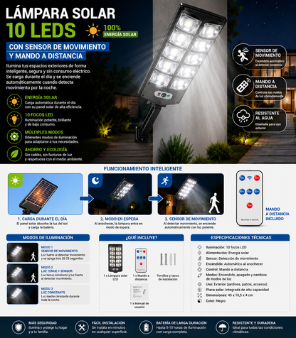 Solar light with 10 LED lights and motion sensor